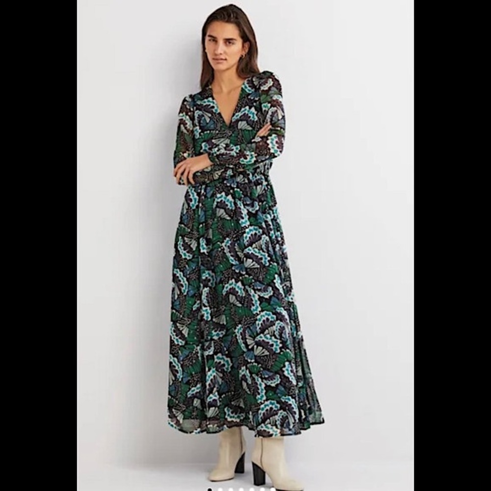 Boden Long Floral Maxi Dress in Green and Teal